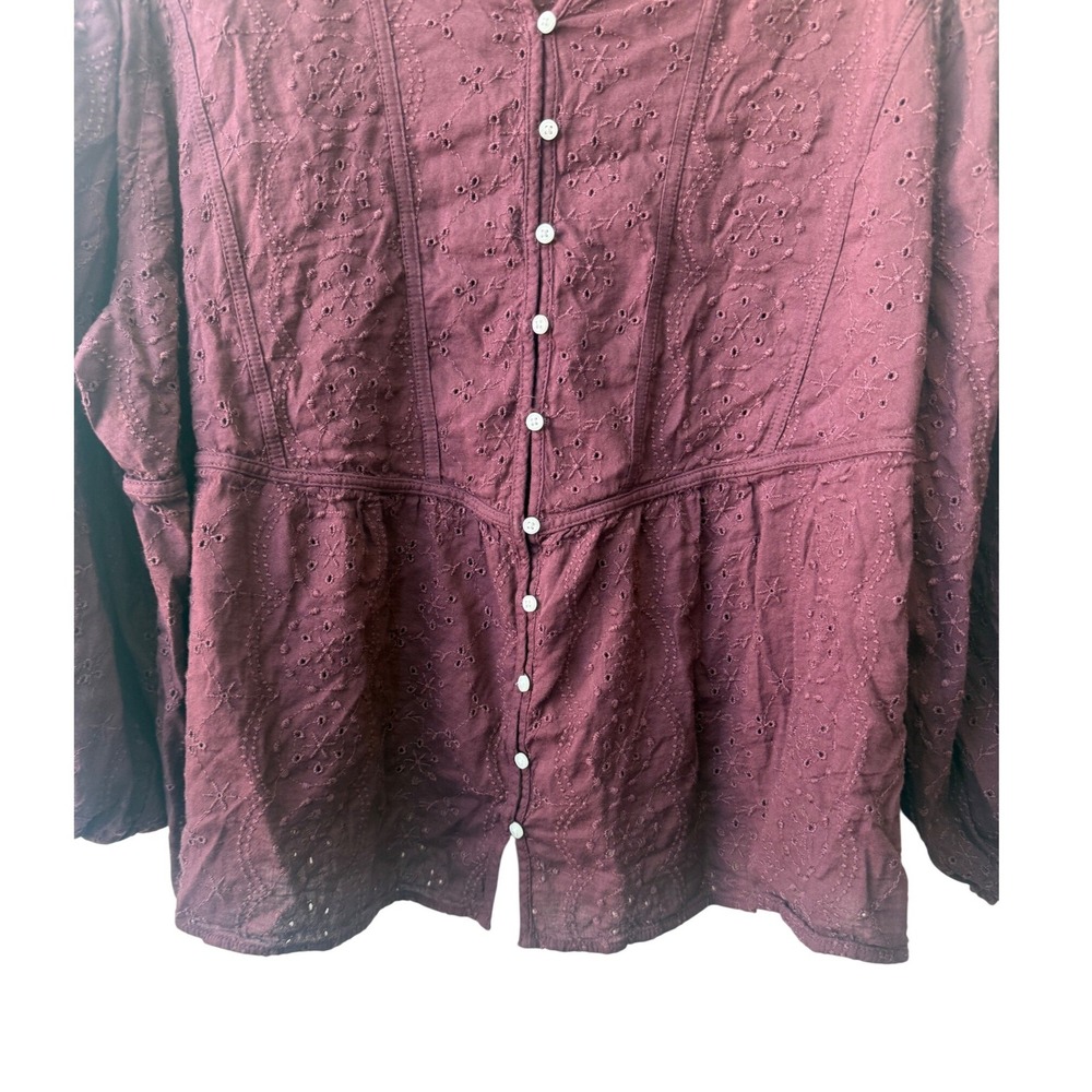 Old Navy Womens Boho Long Sleeve Peplum Peasant Top 3X Eyelet Embroidered Button - Picture 4 of 9